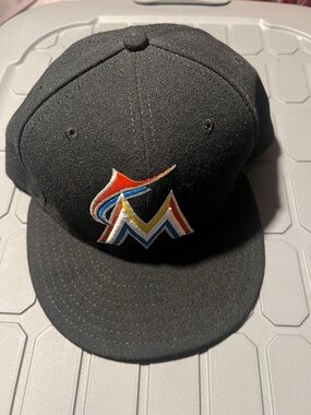 MLB Black Miami Marlins Logo Fitted Hat